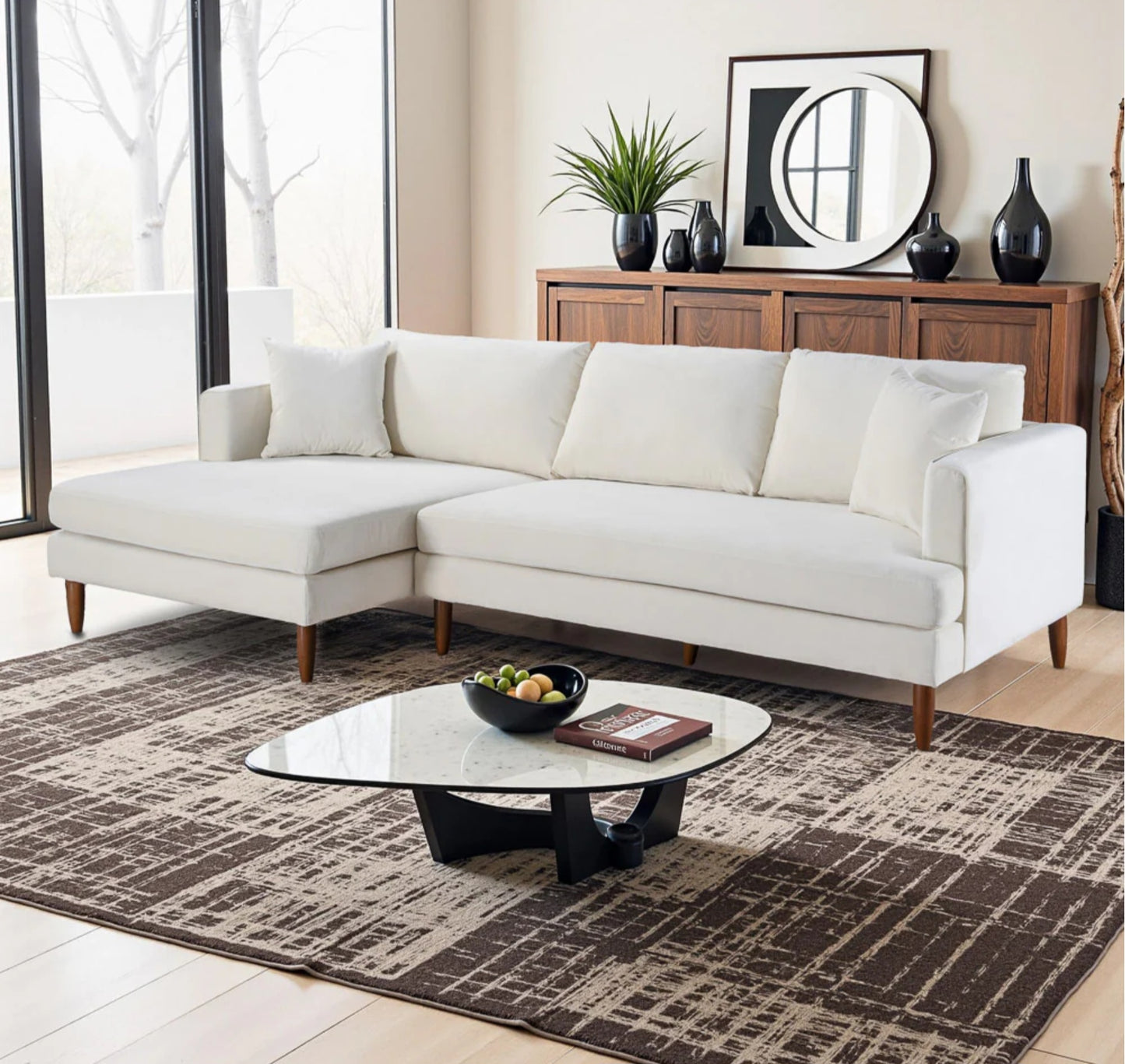Blake 107" Cream Velvet L-Shaped Sectional Sofa Left Facing