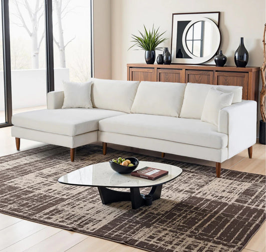 Blake 107" Cream Velvet L-Shaped Sectional Sofa Left Facing