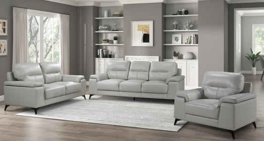 Mischa TOP GRAIN LEATHER  Grey Living Room Set 9514