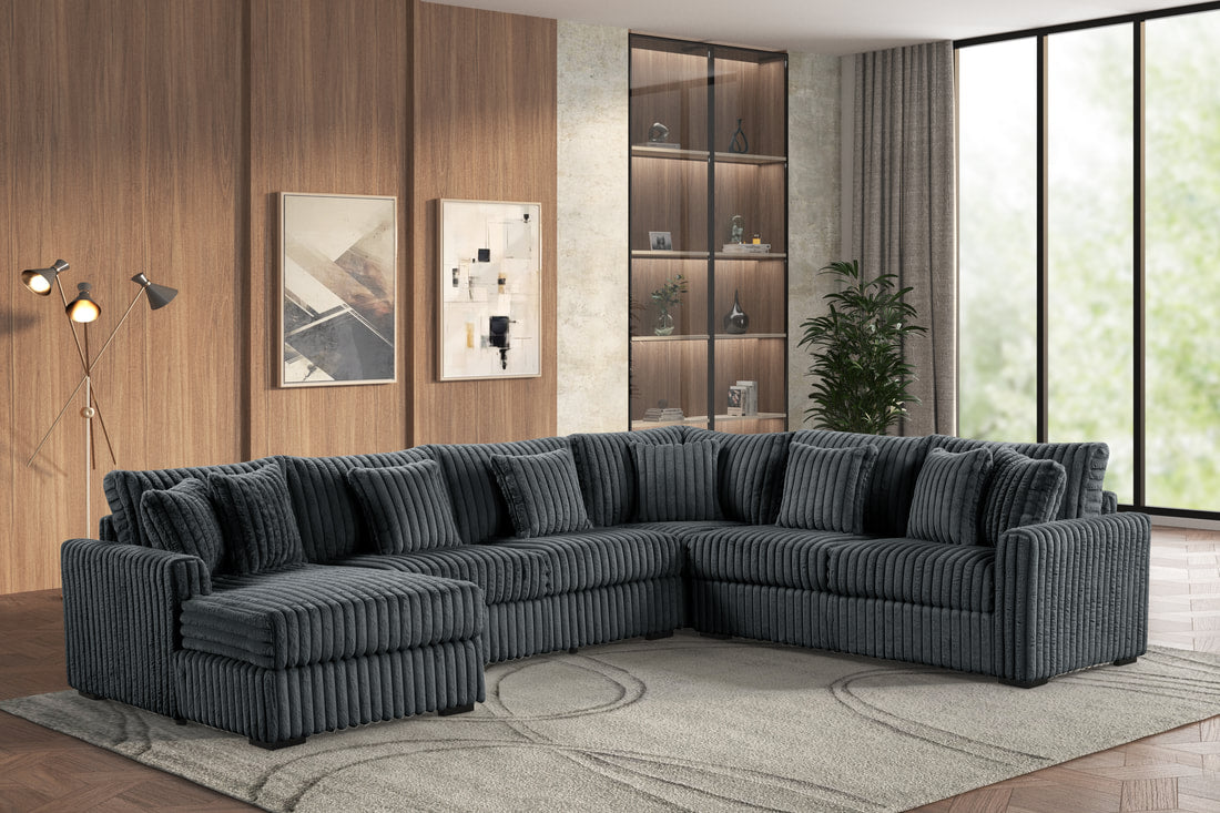 Solana Charcoal Corduroy Fabric Sectional