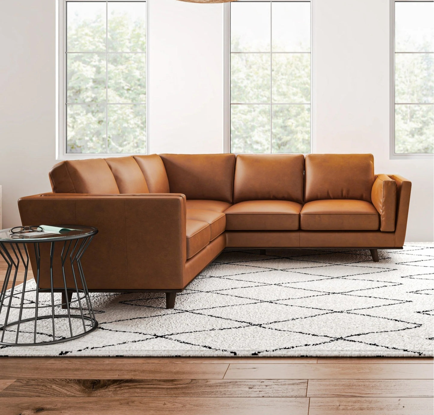 Erman Tan Leather Corner Sofa