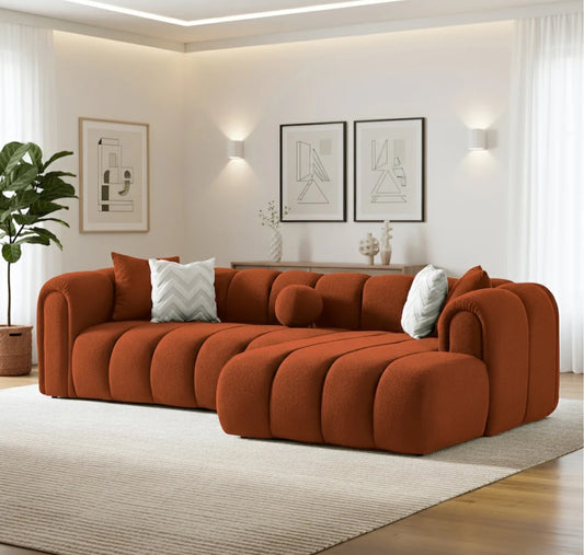 Beatrice 115" Modern Tufted Burnt Orange Boucle Right-Facing Sectional Sofa