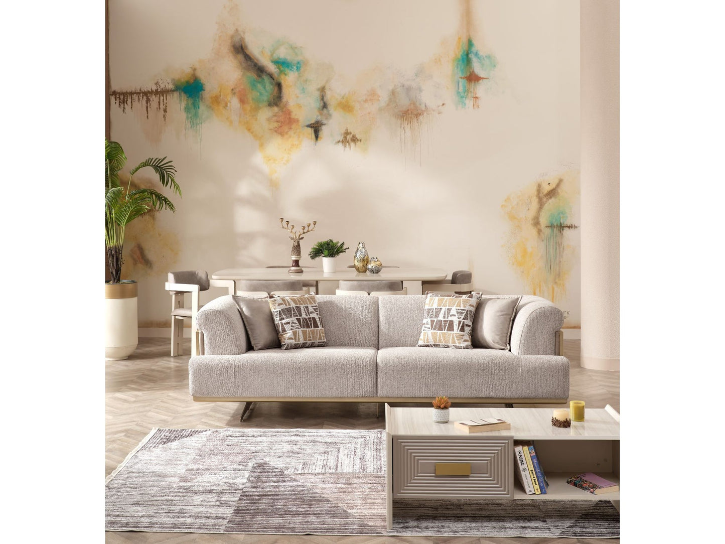 Urla 3-pieces (Sofa & Module Sofa & 1 Chair) Livingroom Set Cream