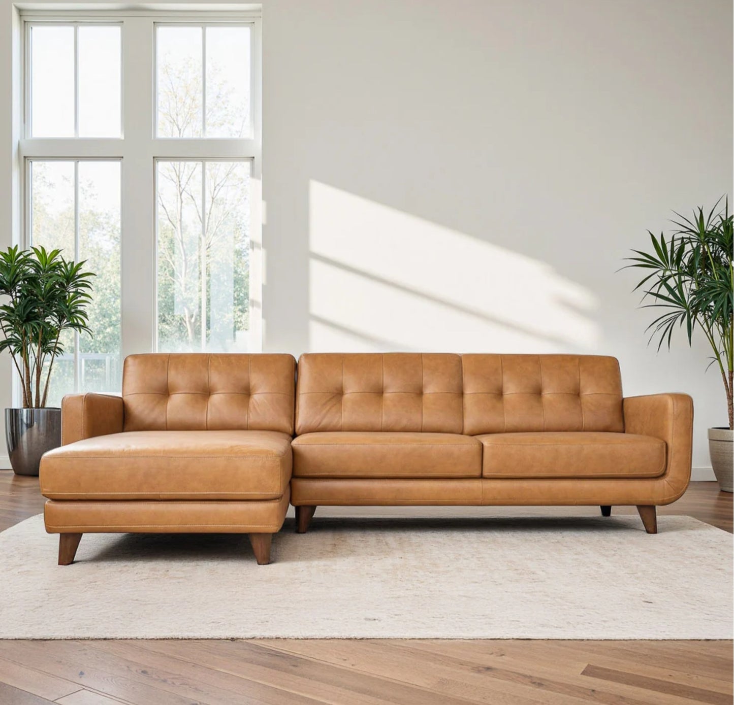 Allison Left-Facing Tan Leather Sectional Sofa