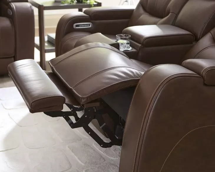 Dreamer Brown Genuine Leather Power Reclining Living Room Set with Audio Seating
