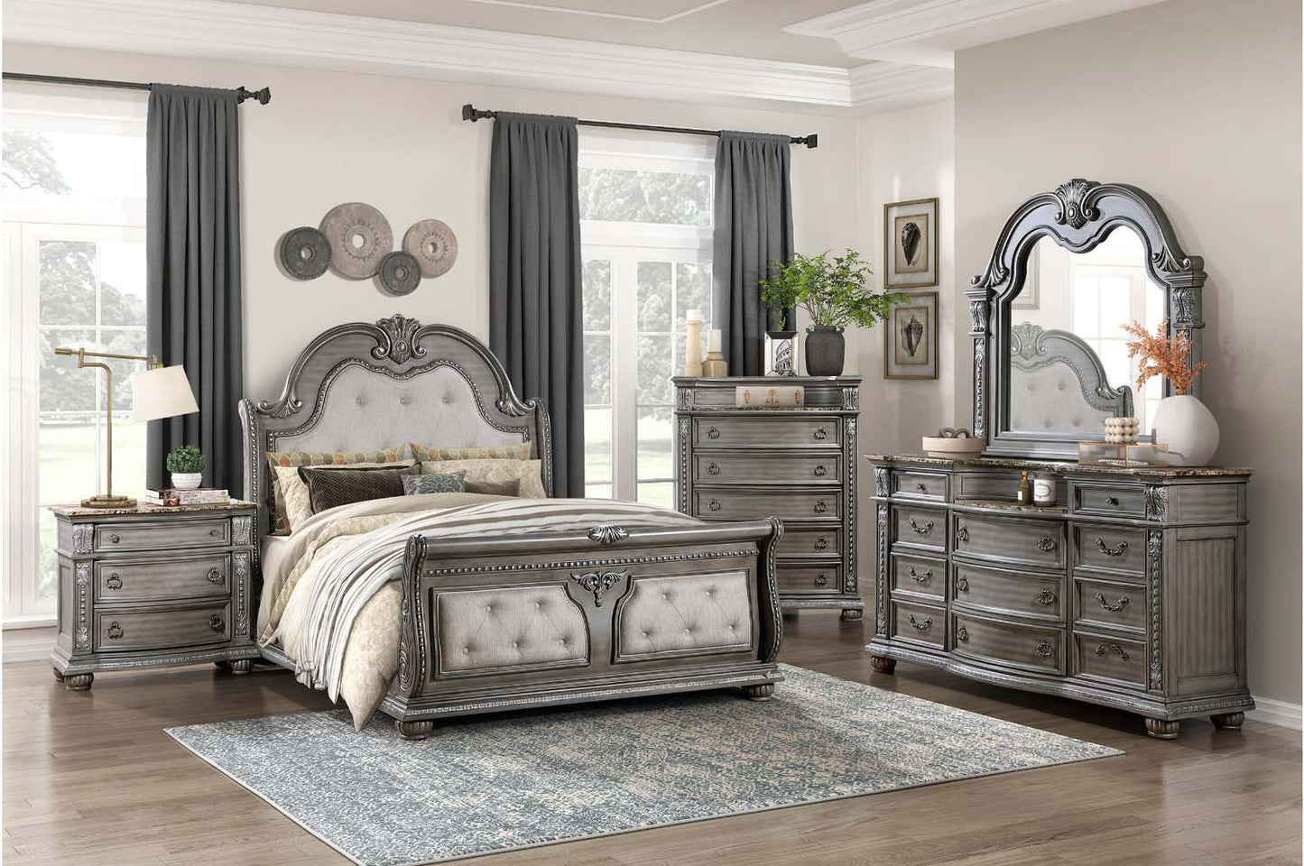 Bennington Gray Sleigh Bedroom Set 1583