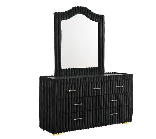 Atlam Black Corduroy Platform Bedroom Set  B9013