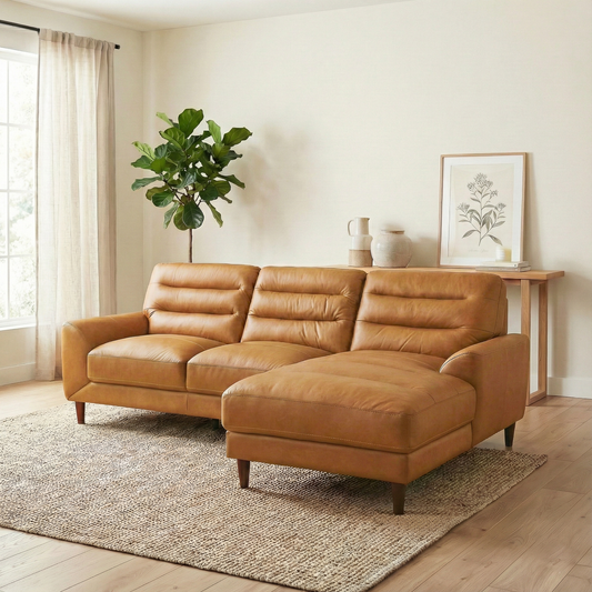 Clarion Tan Genuine Leather Sectional Sofa