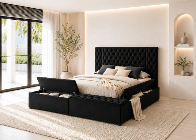 Liam  Black Velvet King Platform Bed