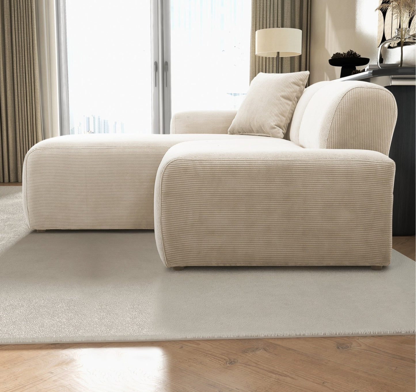 Mar Cream LAF Sectional Corduroy Sofa