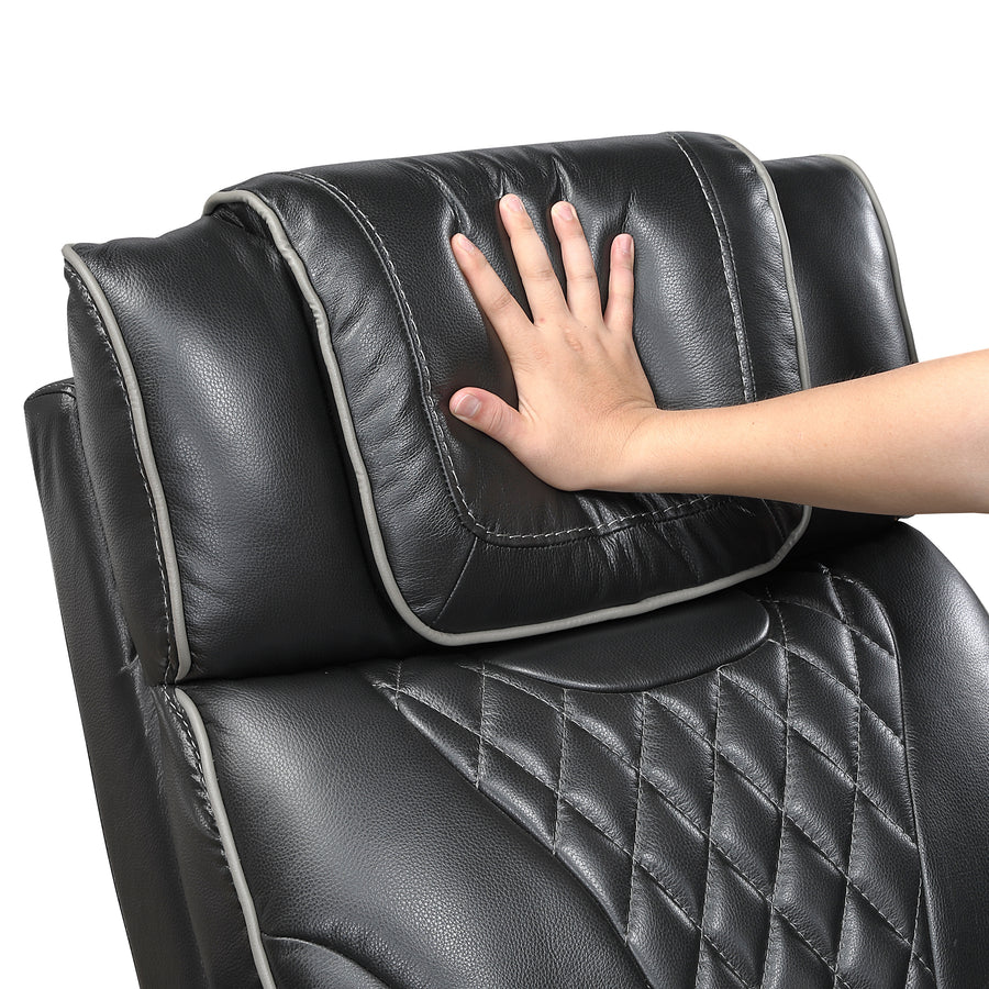 Apex Black TOP GRAIN LEATHER/POWER/LED/MASSAGE Reclining Set 8449