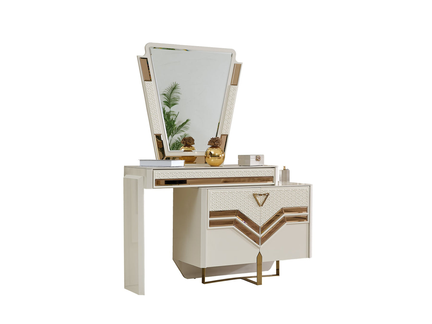 Zen Luxury Bedroom Set (Bed& Dresser With Mirror & 2 Nightstand)