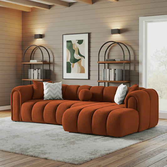 Beatrice 115" Modern Tufted Burnt Orange Boucle Right-Facing Sectional Sofa