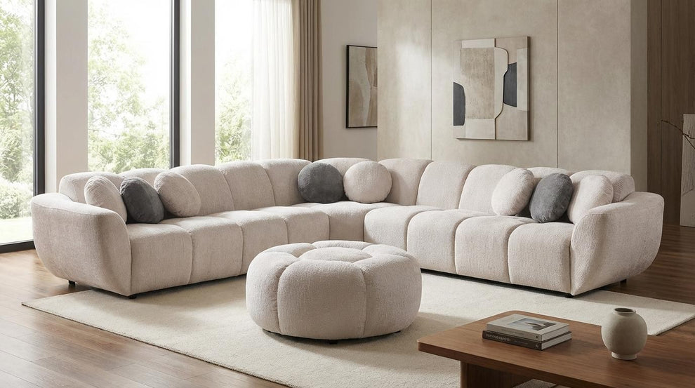 Rose Beige Fabric Sectional MI-3001