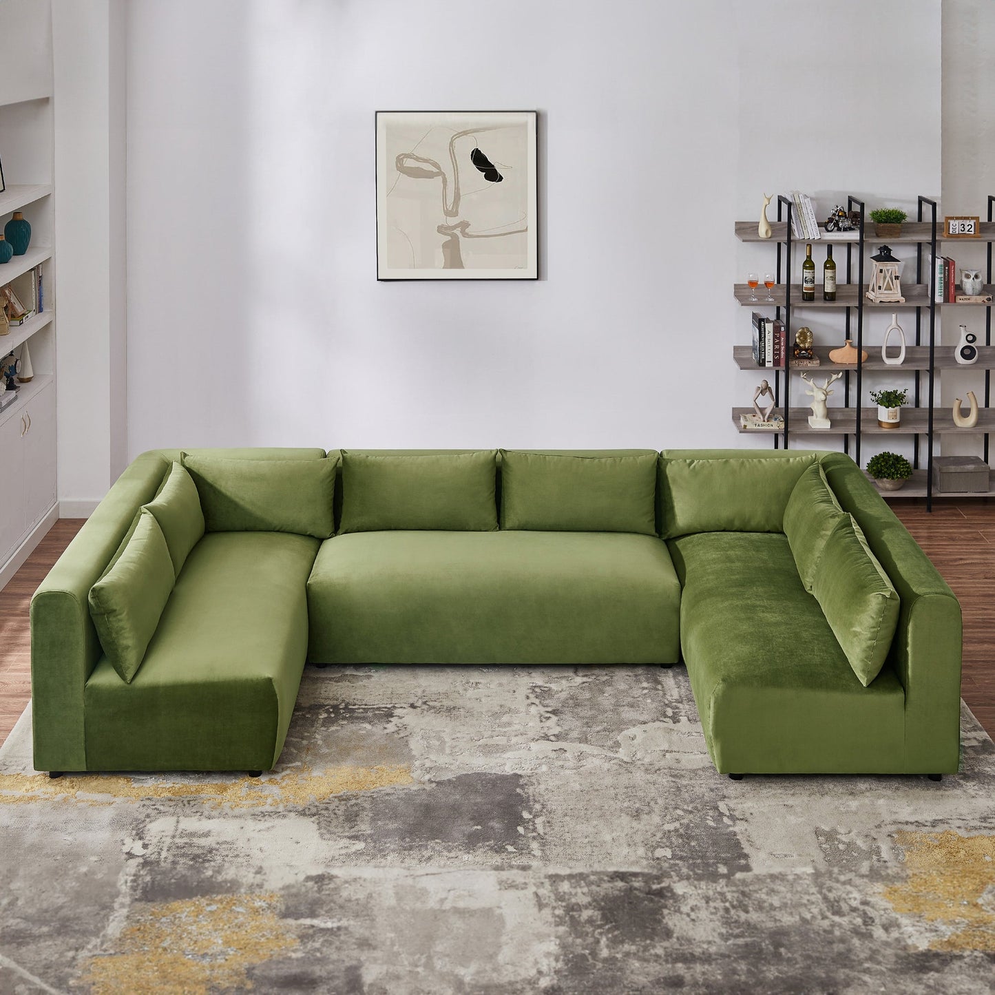 Langridge Olive Green Velvet Modular Corner Sectional