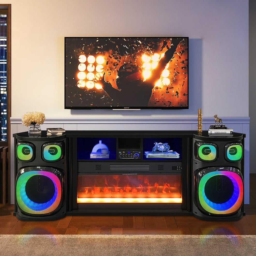 Party Black LED/BLUETOOTH SPEAKERS  Fireplace Entertainment Center