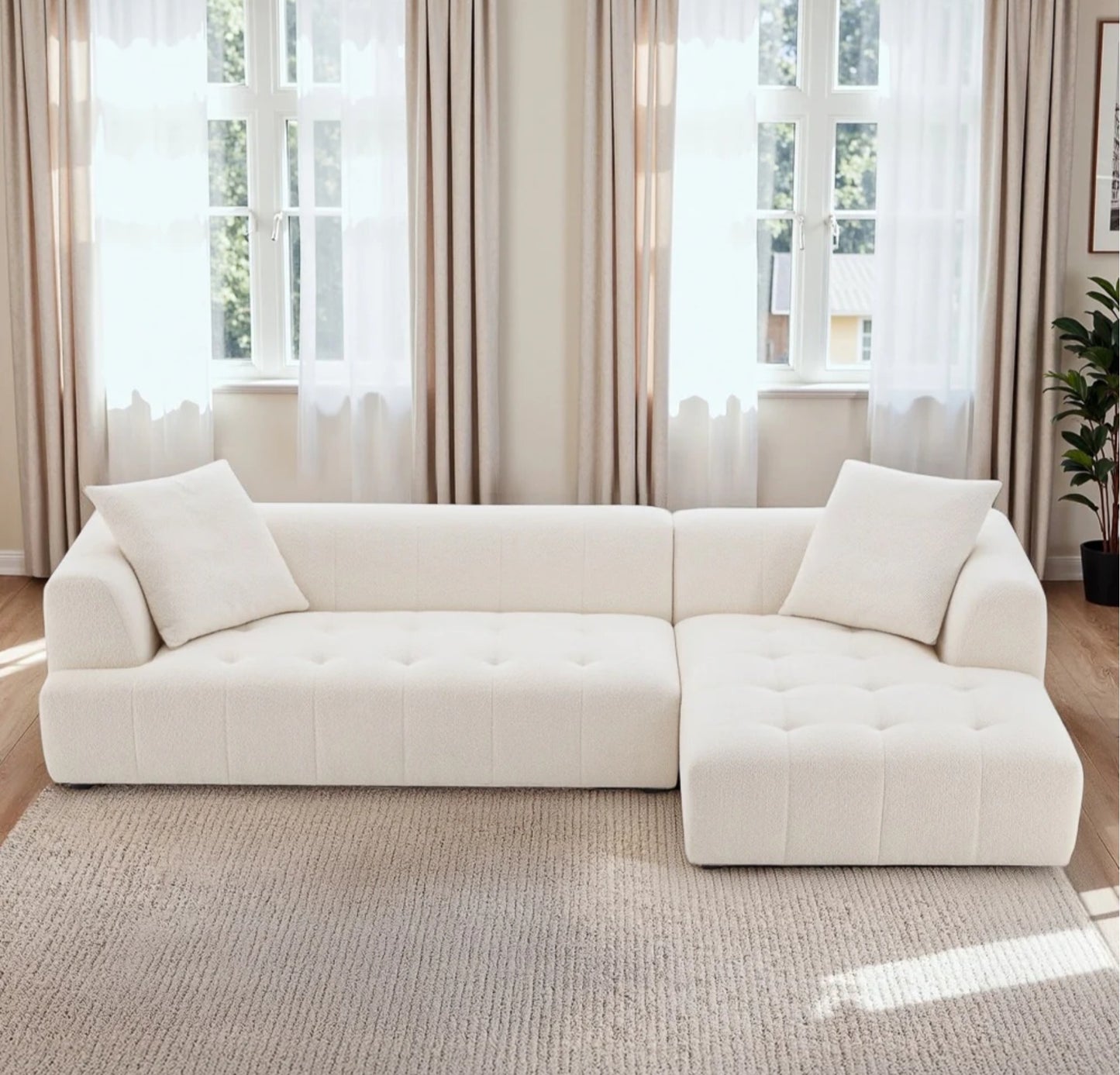 Kaynes 120" Ivory Boucle L-Shaped Sectional