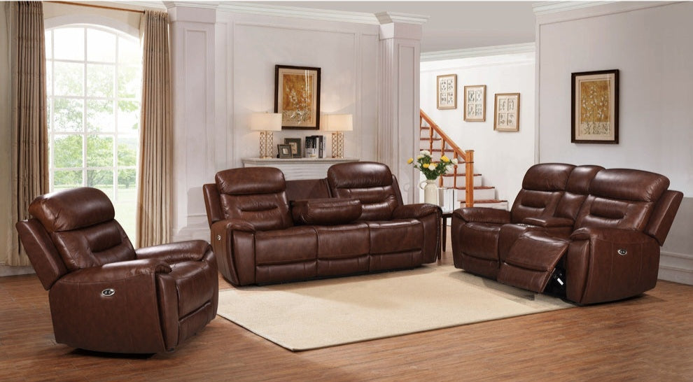 Rosewood Brown POWER/TOP GRAIN LEATHER Reclining 3pc Set S2226 - Harwin Furniture