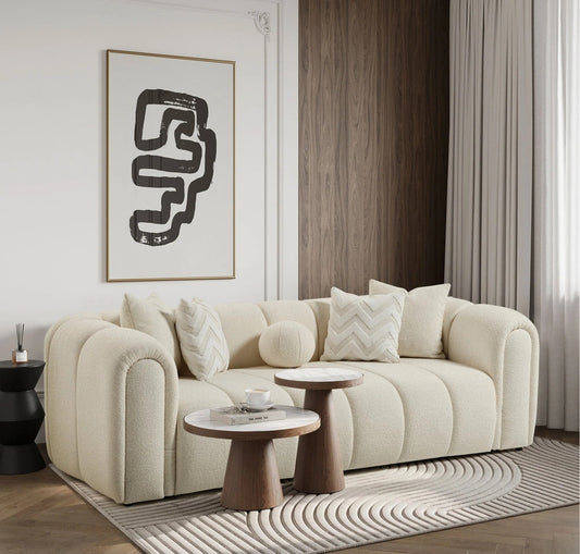 Beatrice 93" Modern Tufted Ivory Boucle Sofa