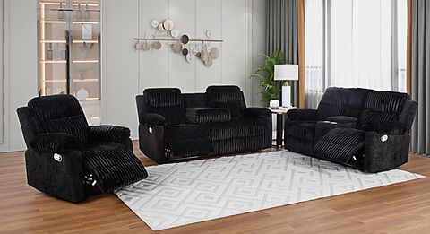 Lexy Black  Cord/Air Leather 3pc Reclining Set S6050