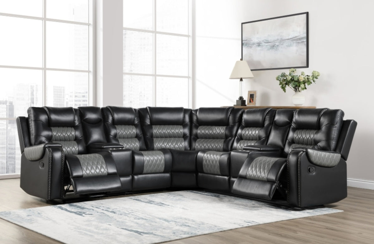Hart Black/Gray Reclining Sectional SH8890