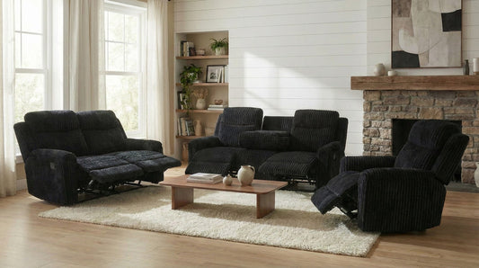 Grace Black Corduroy 3pc Reclining Living Room Set  S8585