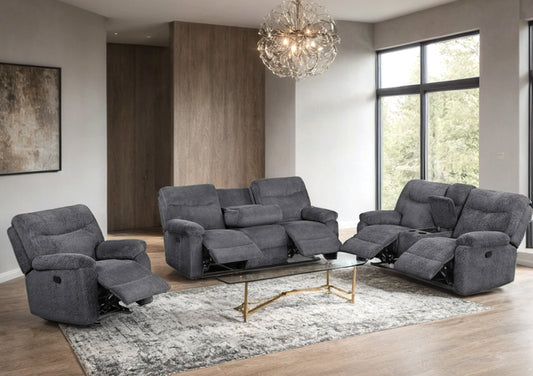Bravo21 Grey Fabric 3pc Reclining Set