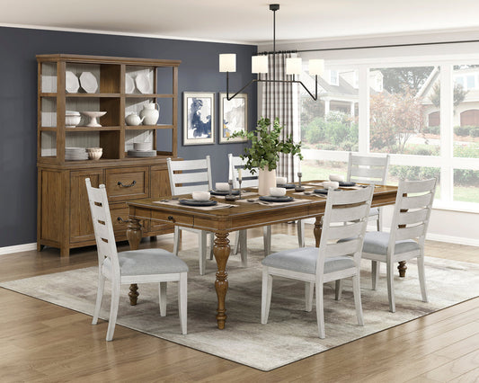 Wyatt Brown/Weathered White 7pc Extendable Dining Room Set 6017