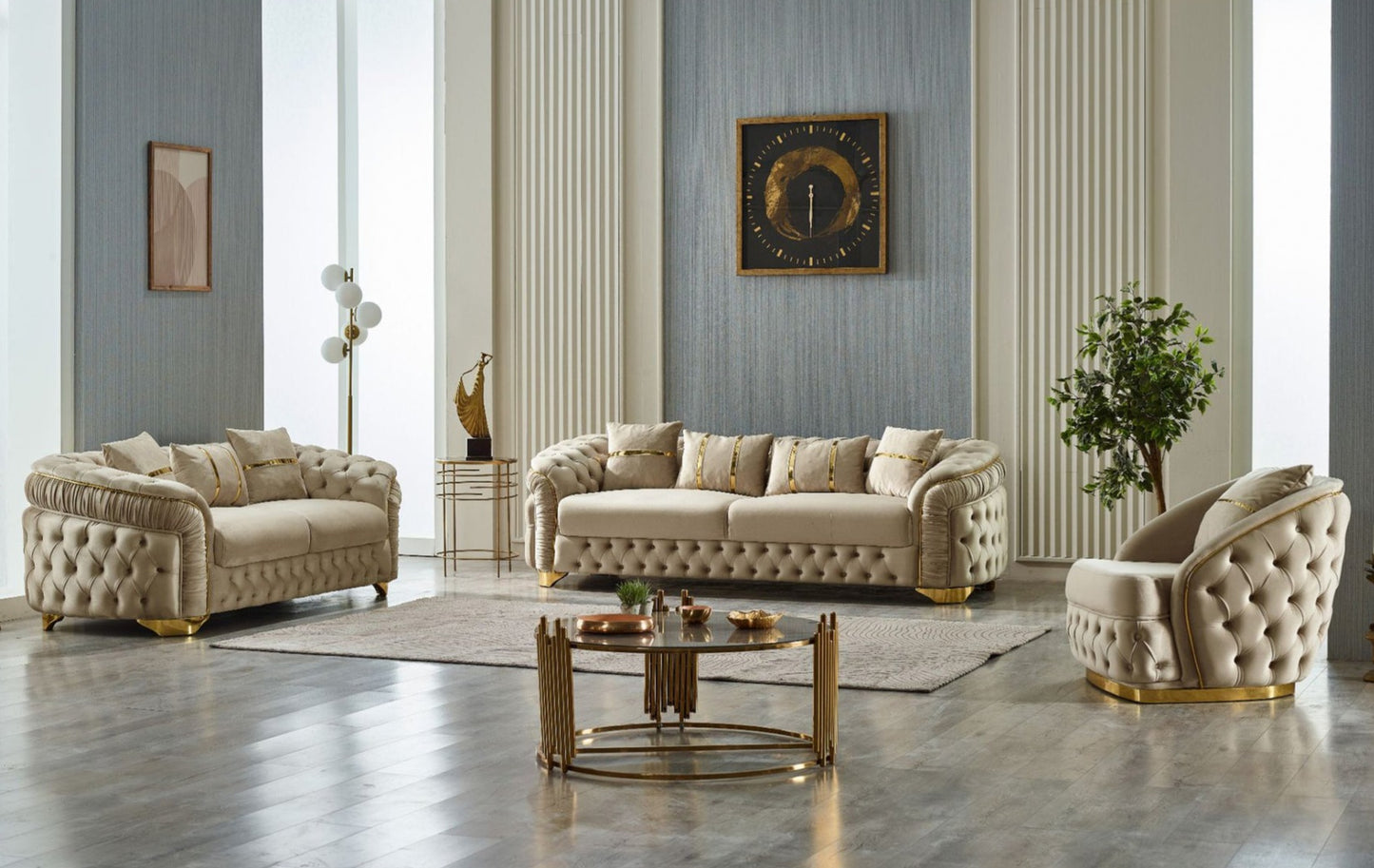 Arizona 3-pieces (Sofa & Loveseat & Chair) Livingroom Set Beige