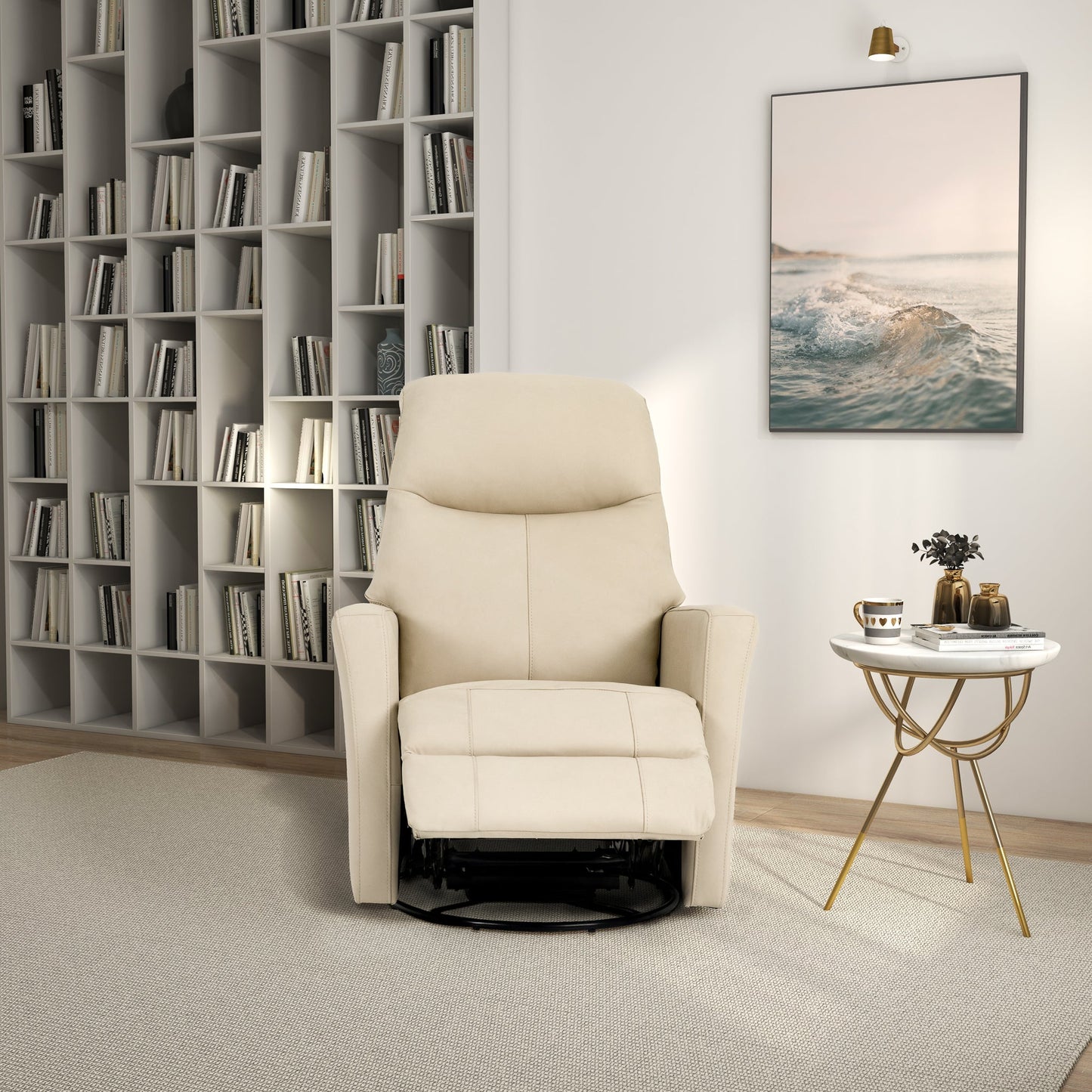 Harlow Swivel Glider Top Grain Leather Recliner Chair - Ivory