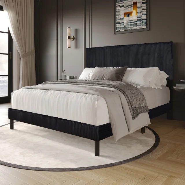 HH140 Black Cord Fabric King Platform Bed