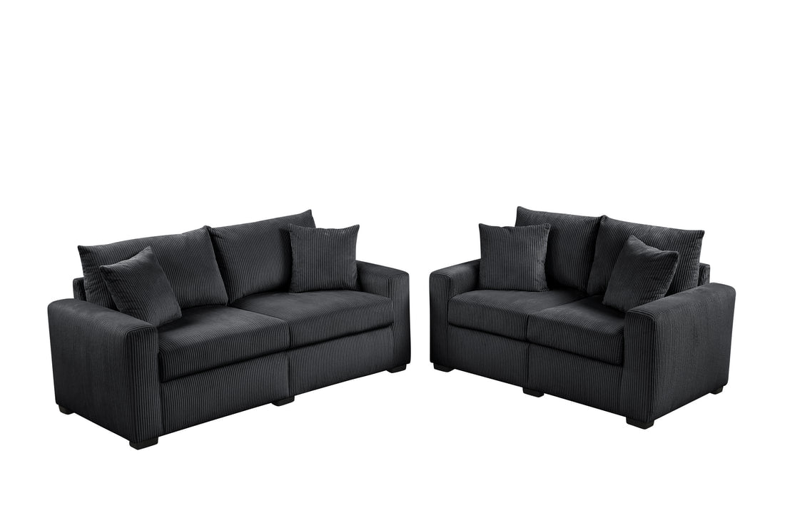 Black Cord Fabric Sofa and Loveseat HH1125