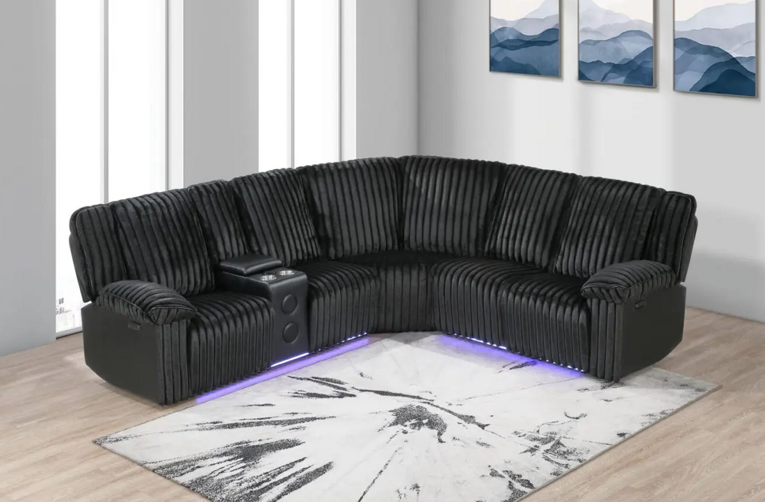 Flash Black Cord Fabric POWER/LED/BLUETOOTH SPEAKERS Reclining Sectional