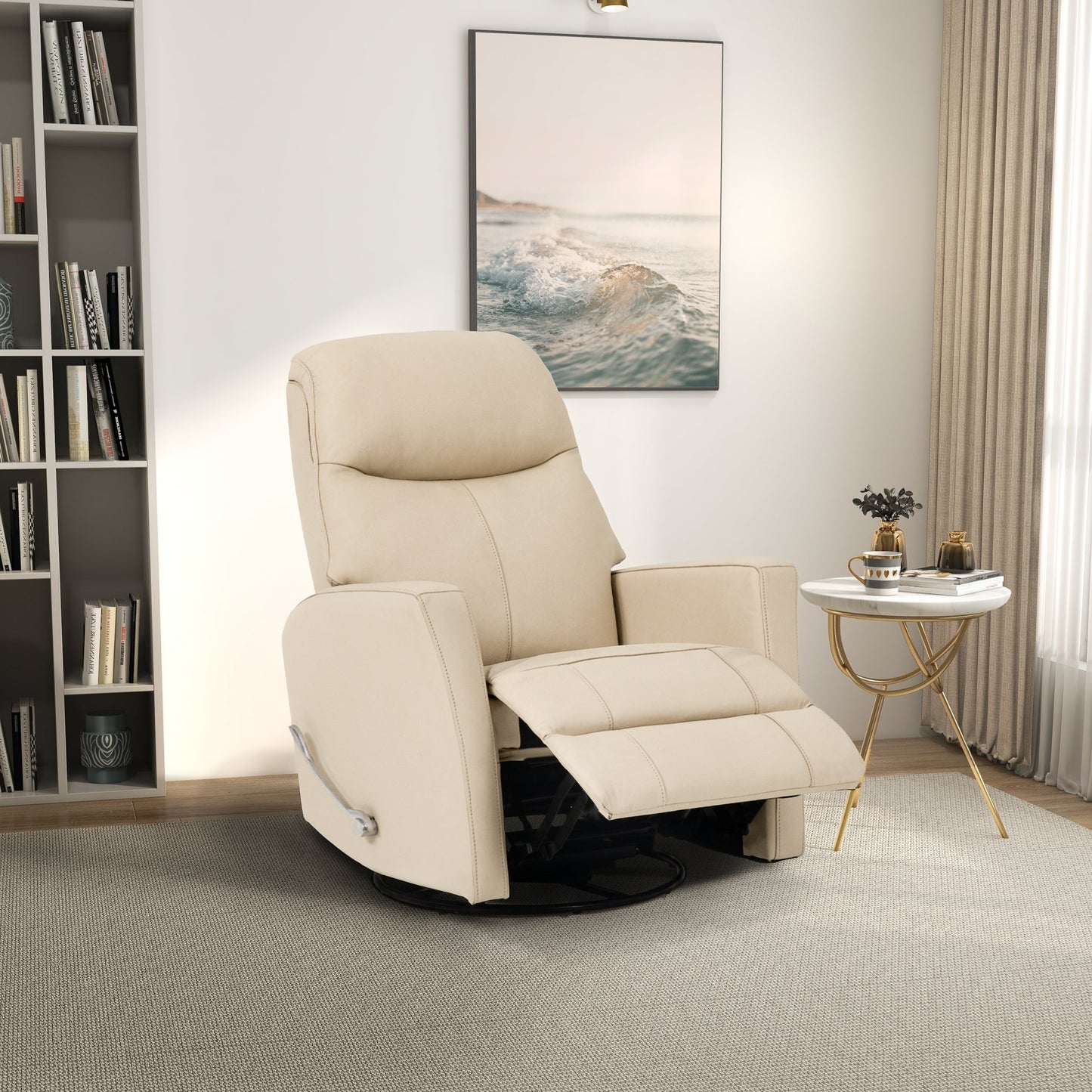 Harlow Swivel Glider Top Grain Leather Recliner Chair - Ivory