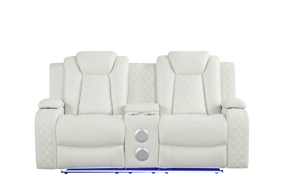 Luz White BLUETOOTH SPEAKERS/LED  3pc Reclining Set