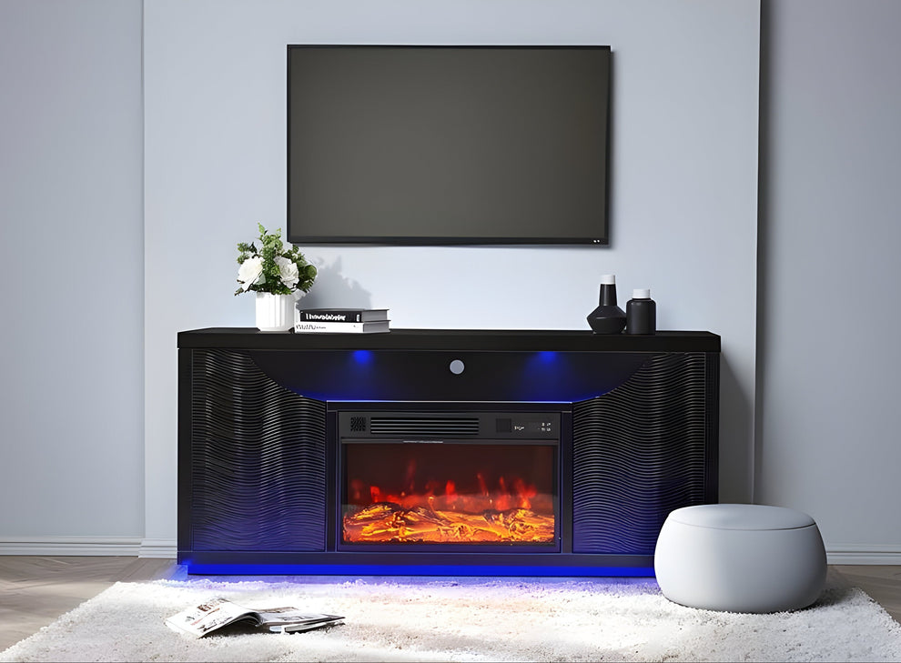 Maya Black 63" Fireplace TV Stand A-F07