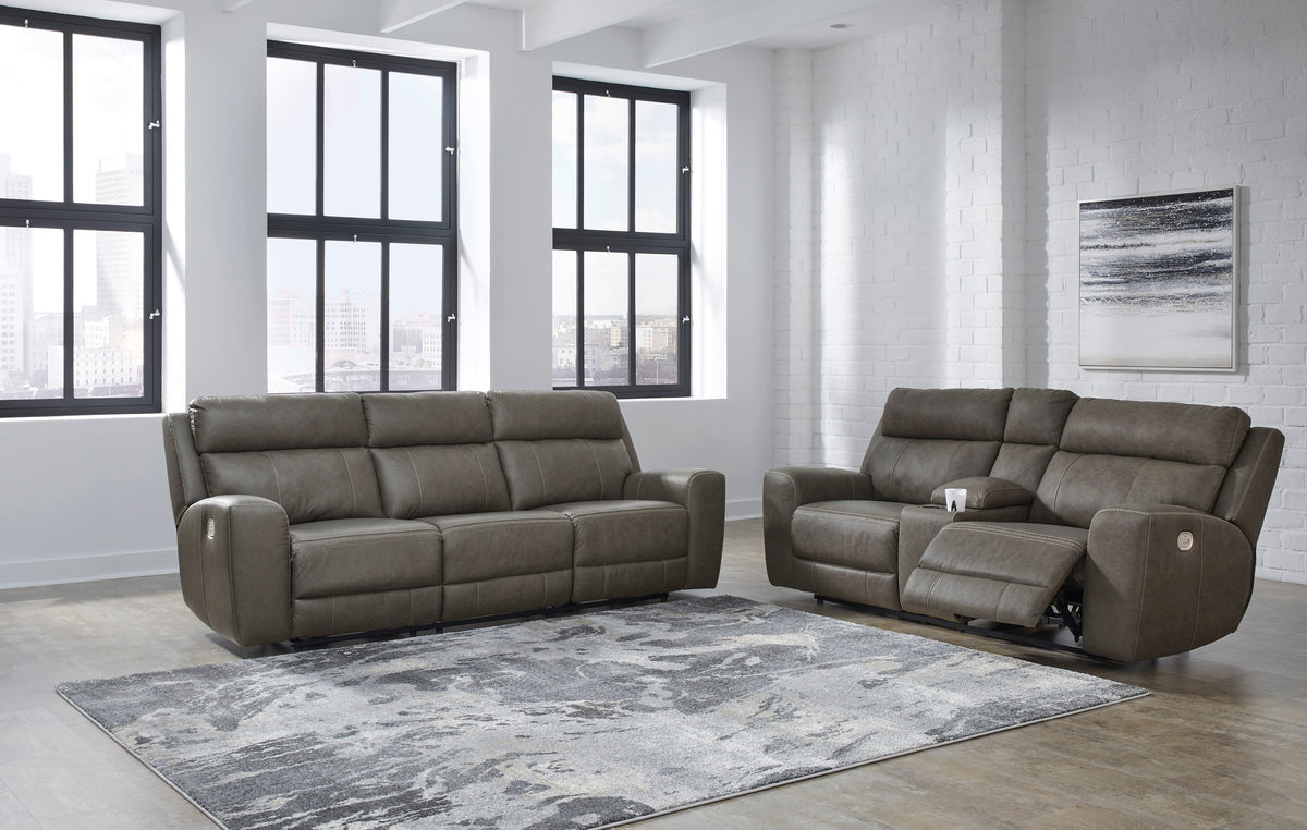 Roman Smoke POWER Reclining Sofa and Loveseat U25402