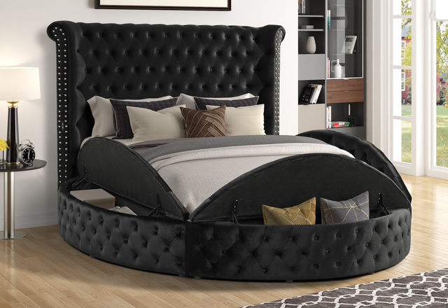 Penthouse Storage Platform  Black Queen Bed with USB