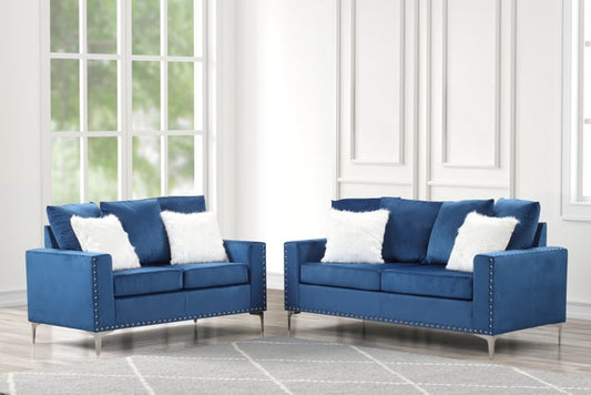 Cinderella2 Blue Velvet Sofa and Loveseat