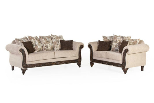 2451 Cream Chenille Sofa and Loveseat