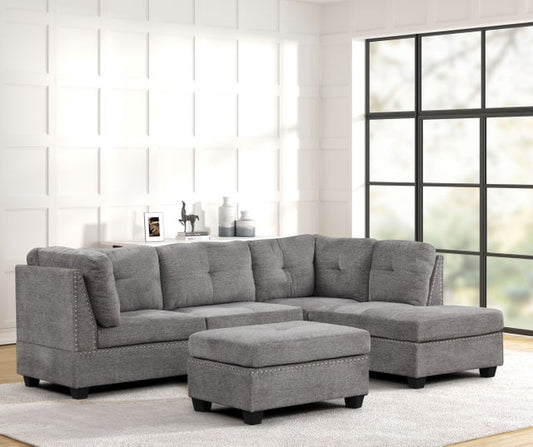 Sienna Gray Linen Sectional with Ottoman