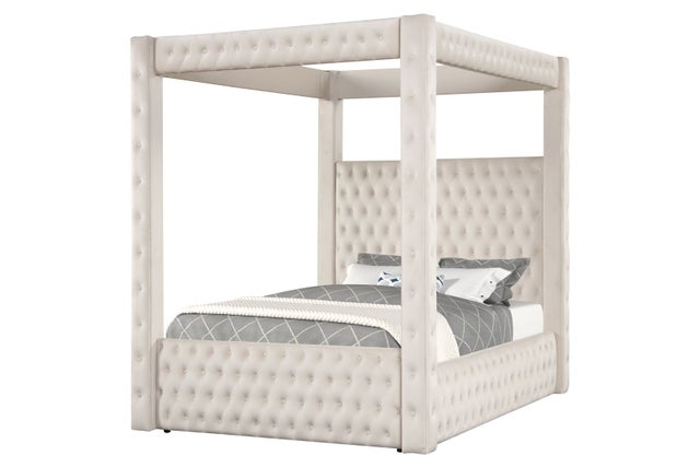 Castle Cream Velvet Queen Platform Bed