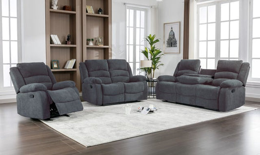 Dynamo Charcoal Fabric 3pc Reclining Set