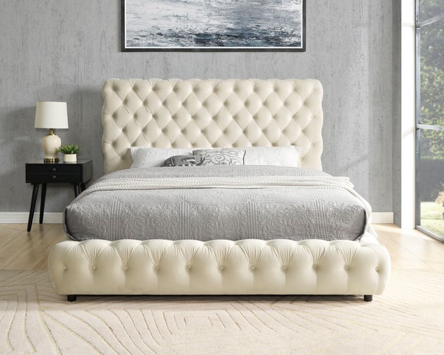 Dream Beige Velvet King Platform Bed