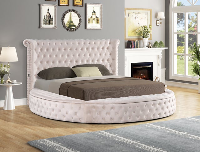 Penthouse Beige Storage Platform Queen Bed with USB