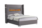 Romance Fireplace/BlutoothSpeakers Gray King Platform Bed