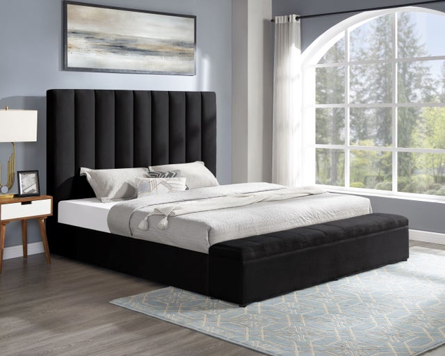 Valencia Black Velvet Queen Platform Bed