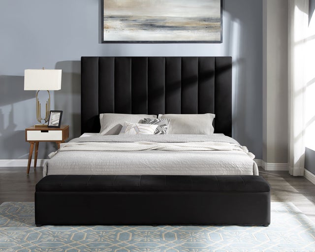 Valencia Black Velvet Queen Platform Bed