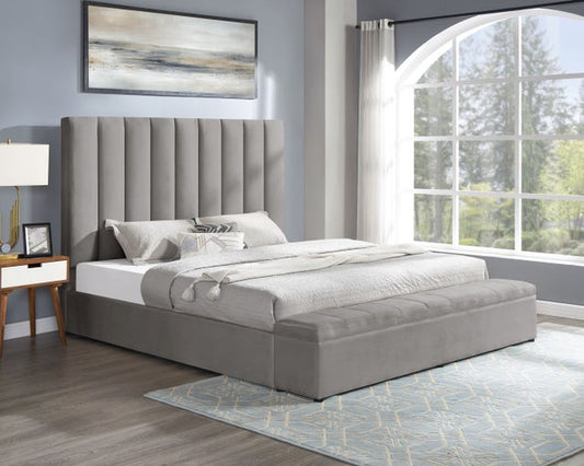 Valencia Gray Velvet Queen Platform Bed