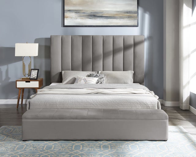 Valencia Gray Velvet King Platform Bed